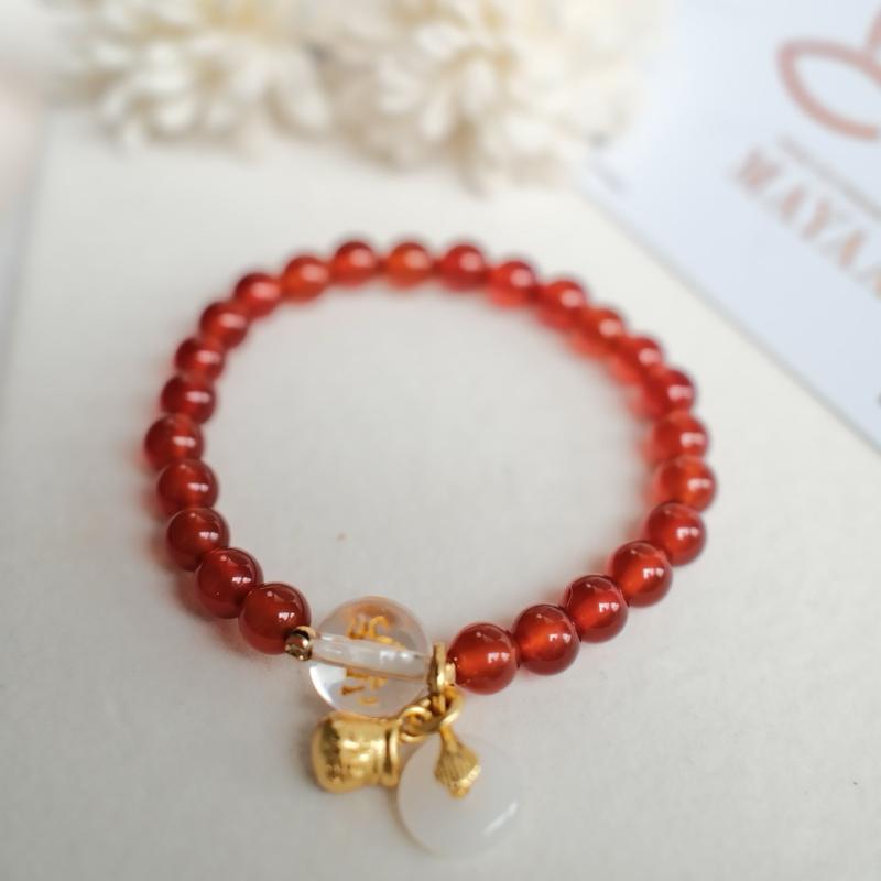 Vòng Tay Đá Đơn Mix Charm Đồng Điếu 6mm ( Đá Đỏ Đậm ) vòng  phong thủy 8