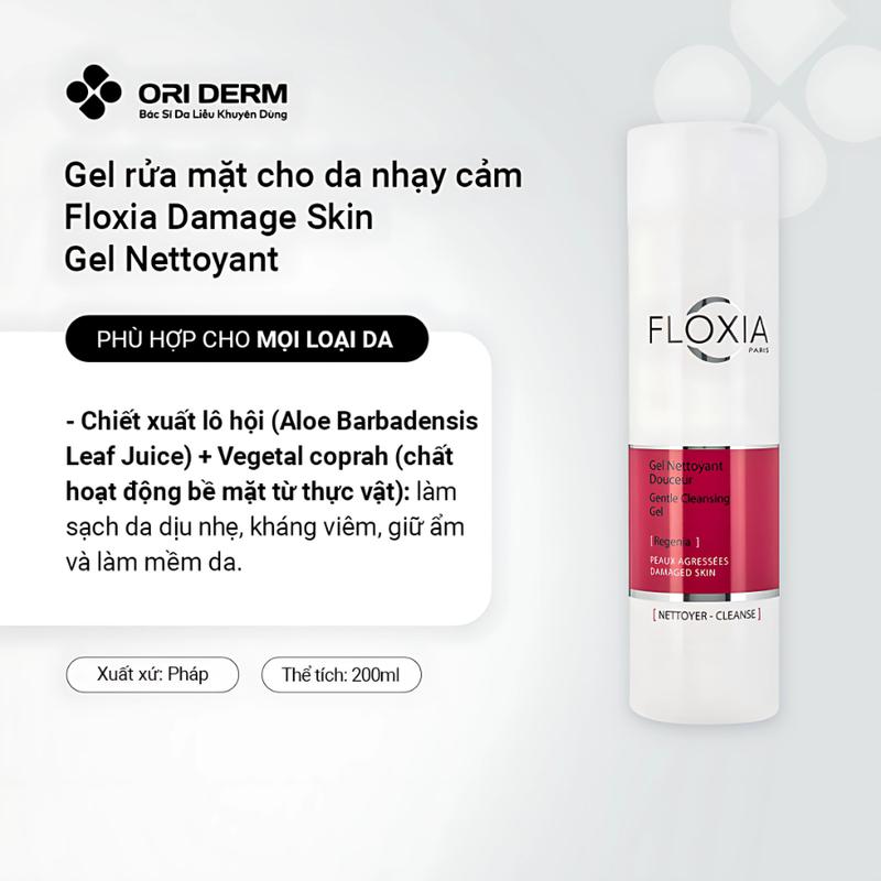  Sữa rửa mặt da mụn nhạy cảm Floxia Damage Skin Gel 200ml - Làm sạch dịu da tổn thương phục hồi da 