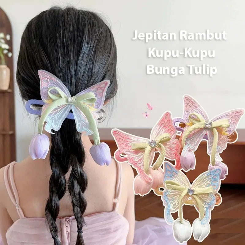 11CM - JEPITAN RAMBUT ANAK FASHION KUPU KUPU TULIP MEWAH / AKSESORIS HAIR CLIP DESAIN CANTIK KOREAN STYLE