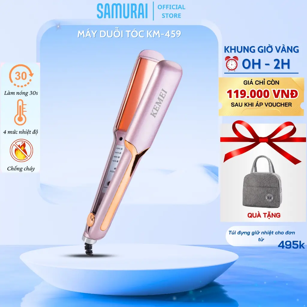 Máy Ép Tóc KEMEI KM-459 Đa Năng 4 Mức Chỉnh Nhiệt BH 12 Tháng