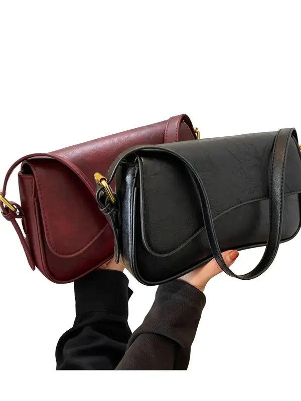 Women's Solid Color Flap Shoulder Bag, Fashionable Flip Cover Magnetic Buckle PU Leather Bag for Work & Commuting, Casual Trendy Versatile High-quality Daily Commuting Bag 6