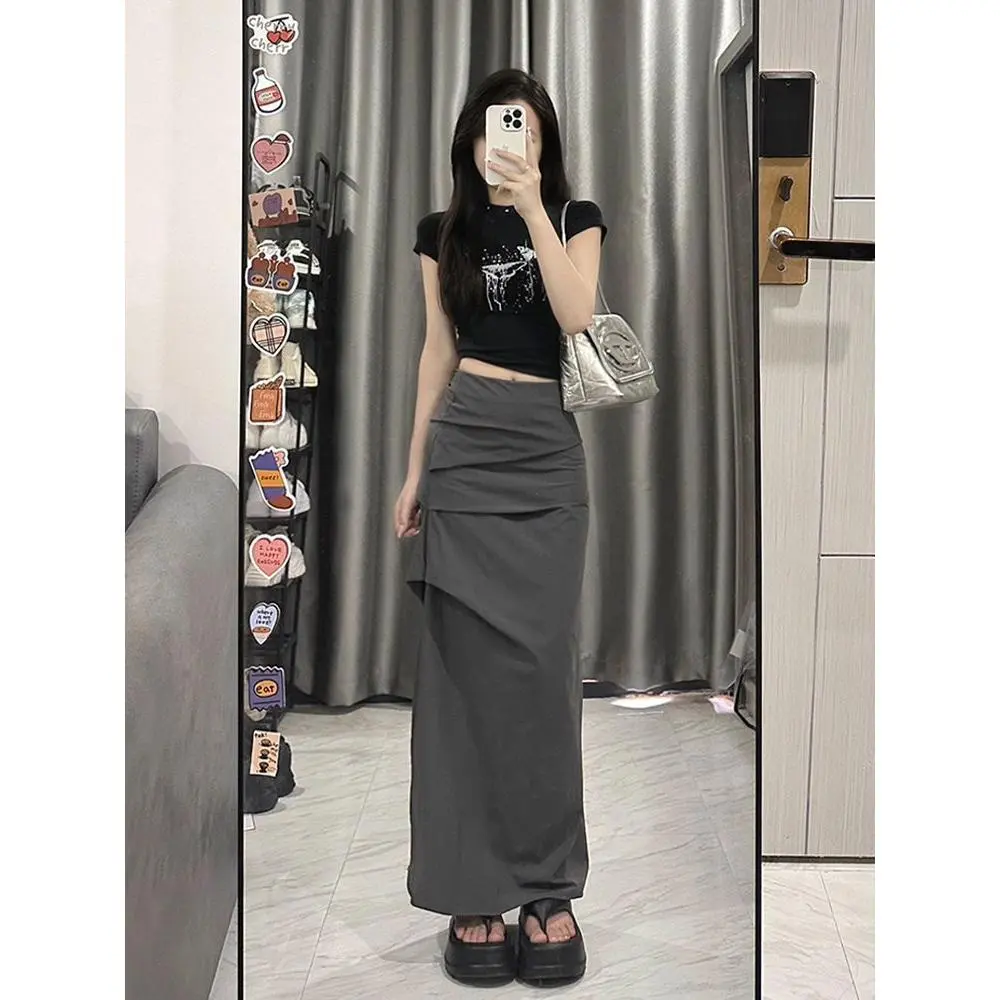 Váy Túi Hộp Phong Cách Đi Chơi Cổ Điển Mỹ, Dành Cho Nữ, Trang Phục Mùa Hè, Cạp Cao, Thiết Kế Xẻ Tà Gấp Gọn, Váy Dài Trung Bình Bodycon Khuy Women