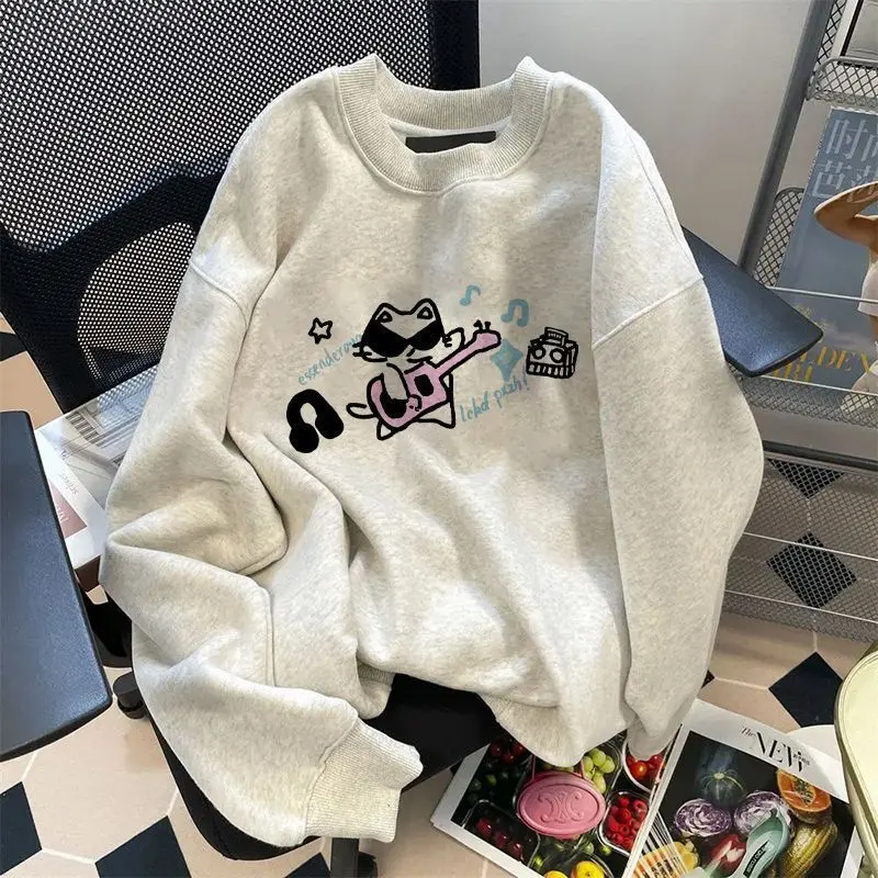 Áo Len Mèo Guitar Phong Cách Preppy Ngọt Ngào Cổ Tròn, Dành Cho Nữ, Dáng Rộng Vừa Vặn, Thiết Kế Đẹp Hợp Xu hướng Áo Áo Chui Đầu Dễ Phối Đồ Áo Thời Trang, Thích Hợp Cho Mùa Thu Và Mùa Đông, 2024
