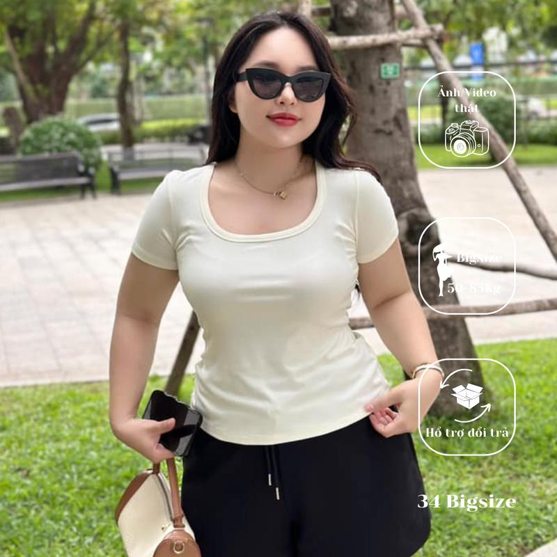 Áo thun Bigsize cổ U 34AT039 34 Bigsize, áo thun ôm trơn tay ngắn tôn dáng cho nữ đi chơi đi dạo