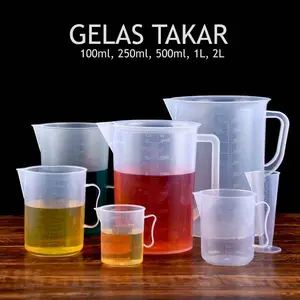 Gelas Takar Plastik Bening 100ml, 250ml, 500ml kecil Gelas Ukur Transparan - Jug - Teko Kitchenware
