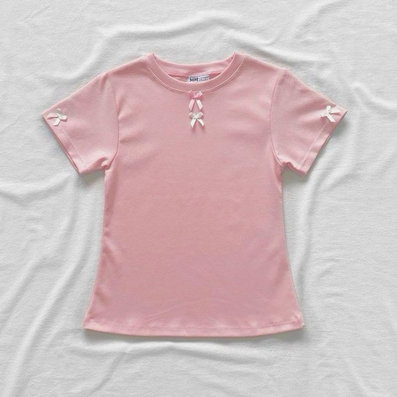 Áo thun gân cotton co giản nơ trước ngực và 2 bên tay, from 45kg - 60kg. Giá sỉ - giá bán buôn 6