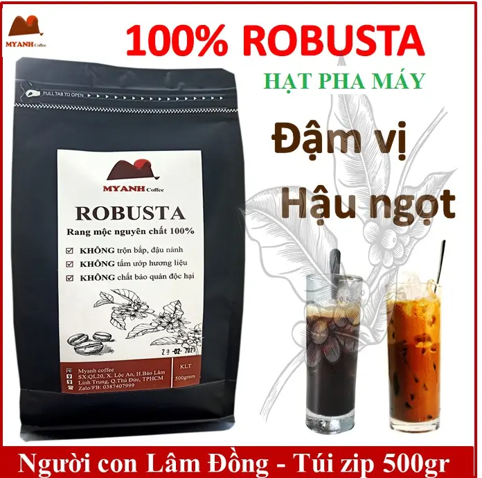 500gr Cà phê Robusta rang mộc, thơm, đậm đà Tự nhiên Bột Coffee