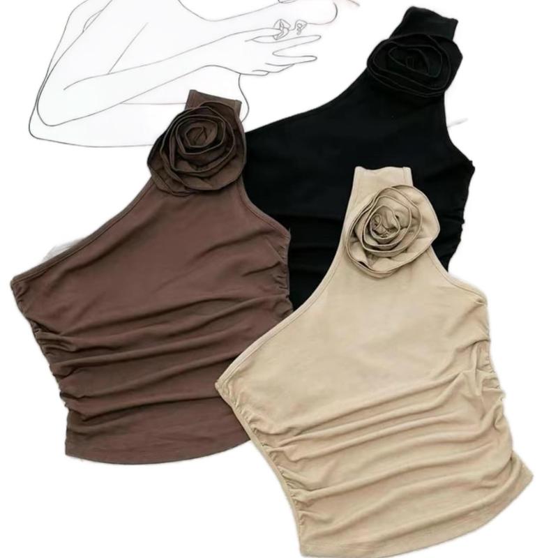 Áo thun nữ croptop ôm body chéo vai đính nơ hoa nhúng thun gợi cảm mã 05