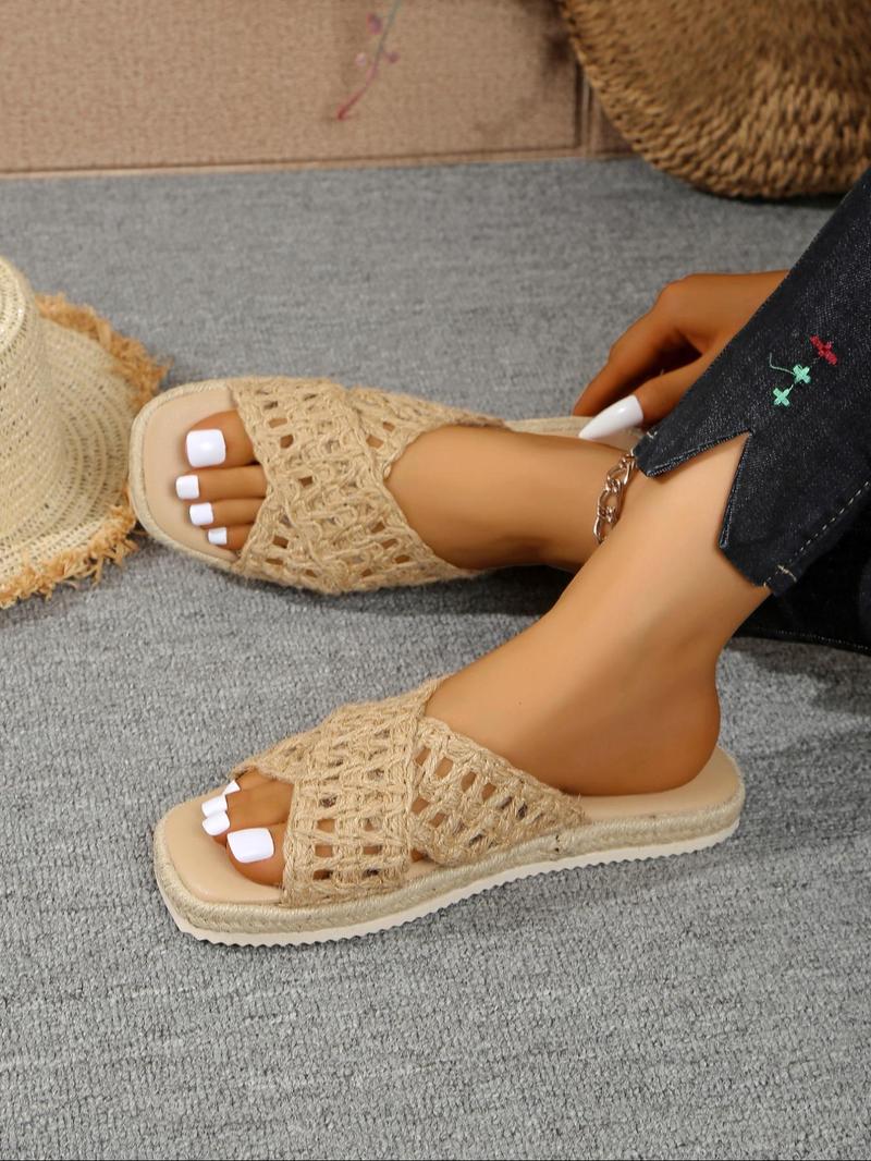 Product Introduction of Women's Fashionable Plain Color Linen Slides, Casual Comfortable Boho Style Slippers for Summer, Lightweight Breathable Slippers for Indoor & Outdoor Wear, Walking Shoes 1