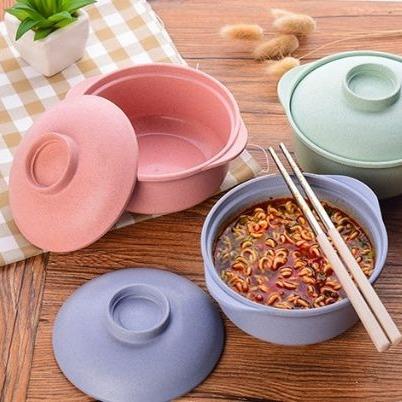 Chén bát bằng nhựa lúa mạch có nắp đậy dễ thương 5