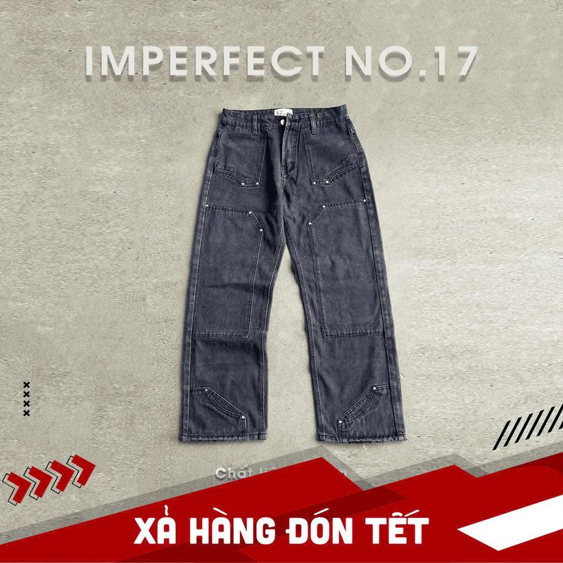   XẢ HÀNG   Imperfect No.17 - Quần Doubleknee jean ống suông gấu quần túi Nam Menswear quần  jeans 