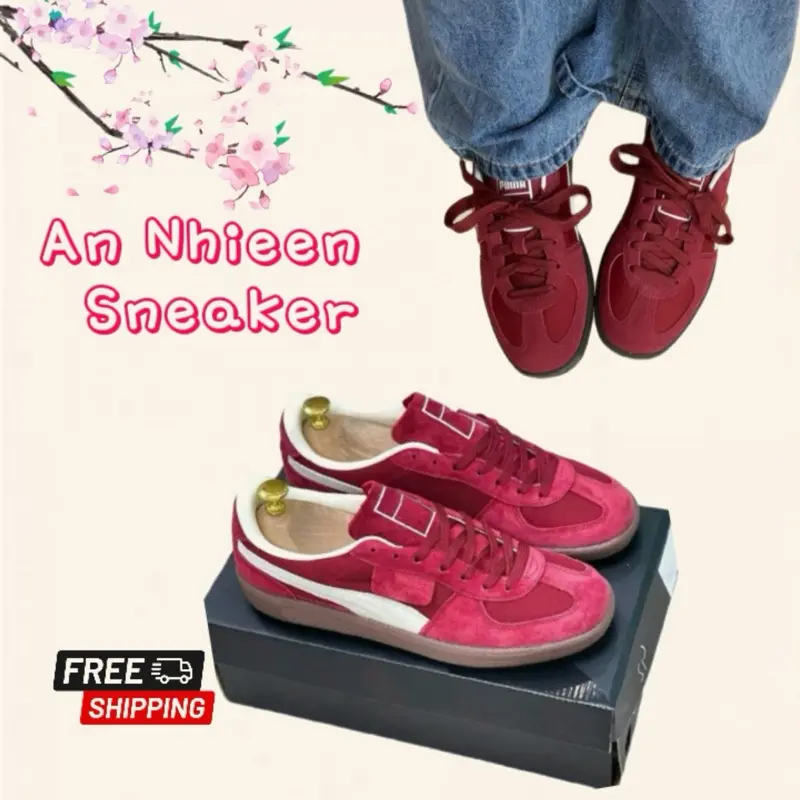 Giày Thể Thao Nam Nữ "Pú Mà"  Màu Đỏ Cherry Hottrend In 3D Sắc Nét Tăng Chiều Cao 3.5-4...