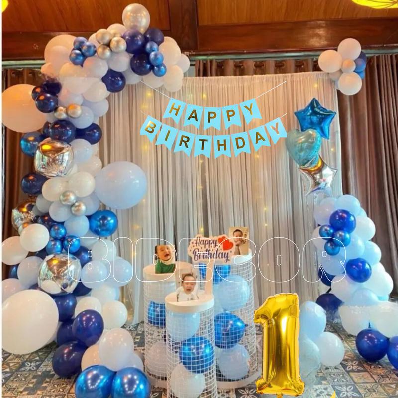 ( Tặng Tên + bơm + keo dán ) Combo Set bóng trang trí sinh nhật  Bi-299 có 2 rèm vải voan, 130 bóng tròn mix màu theo set. Bidecor Cao Su