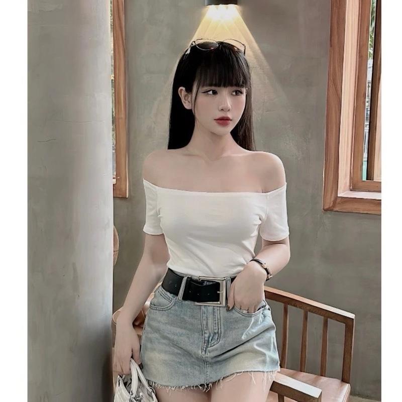 Áo trễ vai cộc tay body cotton co giãn A55 basic. 4