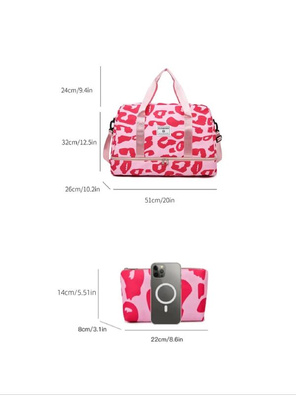 Leopard Pattern Zipper Carrier Travel Bag Set, Fashionable Leopard Print Duffle Bag, Durable Waterproof Travel Bag for Women & Girls 2