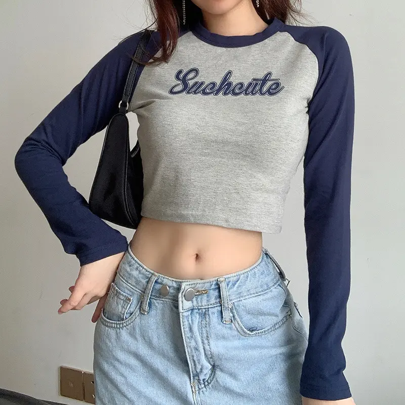 Áo Tập Yoga, Thiết Kế Thời Trang, Gợi Cảm, Ôm Sát, Tương Phản, In Chữ Chìm, Áo Crop Top, ngắn Tay Áo, Áo Phông Sport