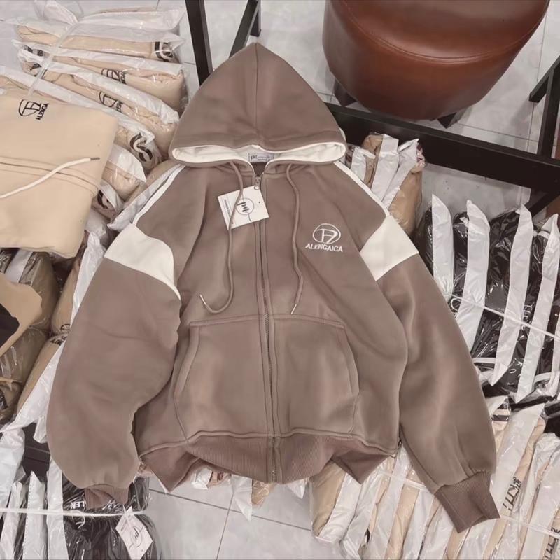  ÁO KHOÁC NỈ FROM DÀI RỘNG,THÊU CHỮ ALEN,4 TÚI 