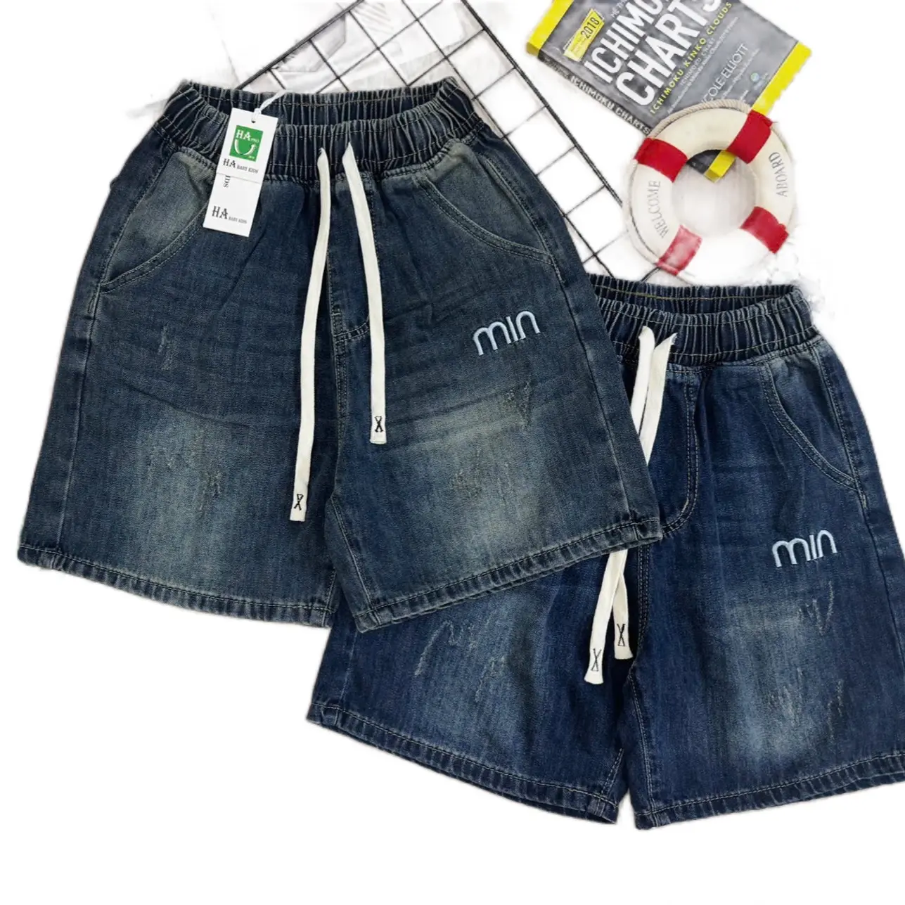 Quần sọt ngố jean nữ lưng chun cao cấp cho các bé từ 20-65kg quanjean den jeans