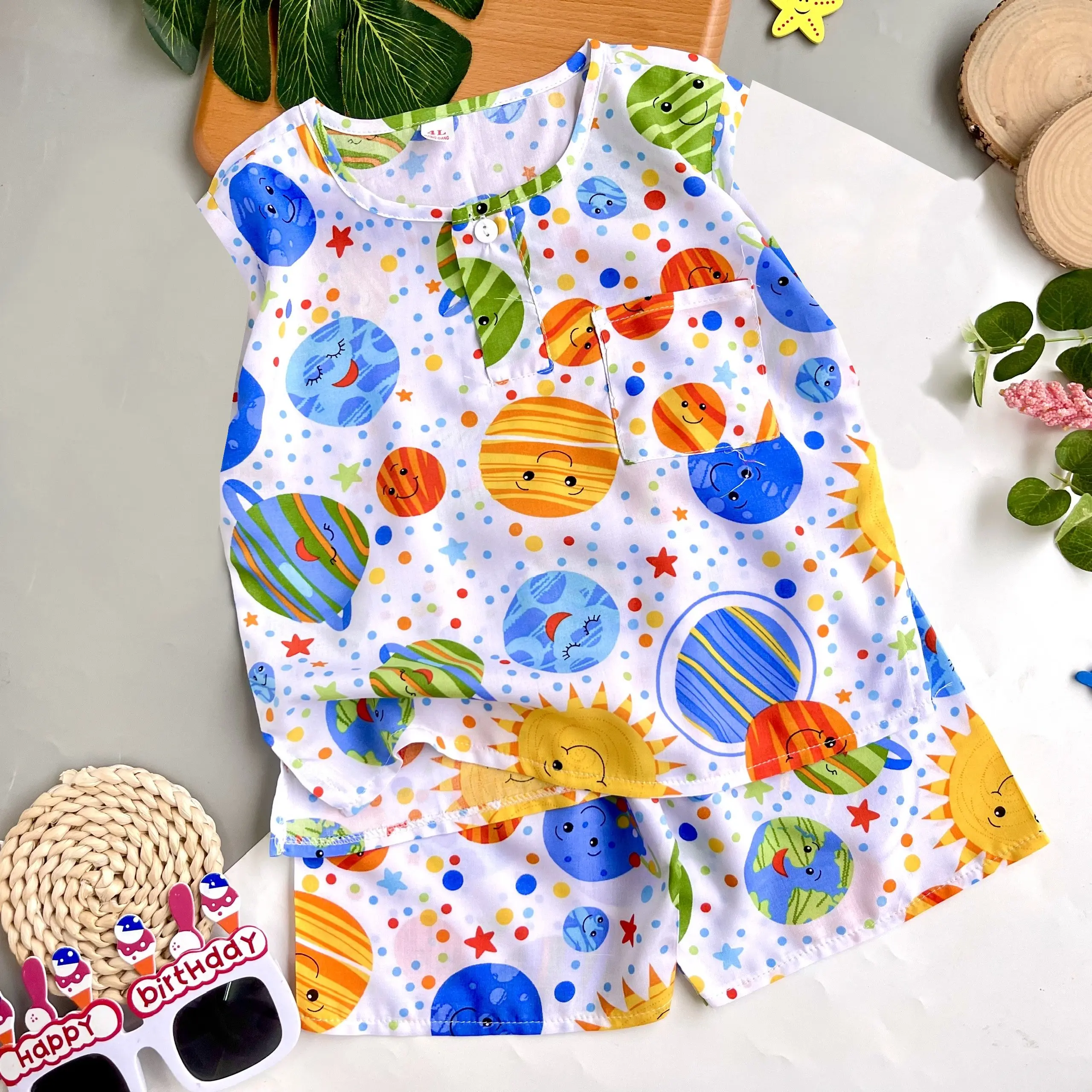 Bộ Tole/lanh Sát nách Quần ngắn bé trai (5-58kg Đã trừ hau- Giao màu ngẫu nhiên )