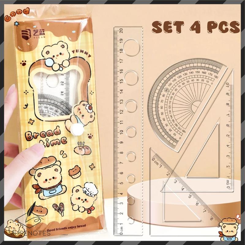 Penggaris Set 4 Pcs Butter Bear Ruler Panjang 20cm Busur Segitiga Alat ...