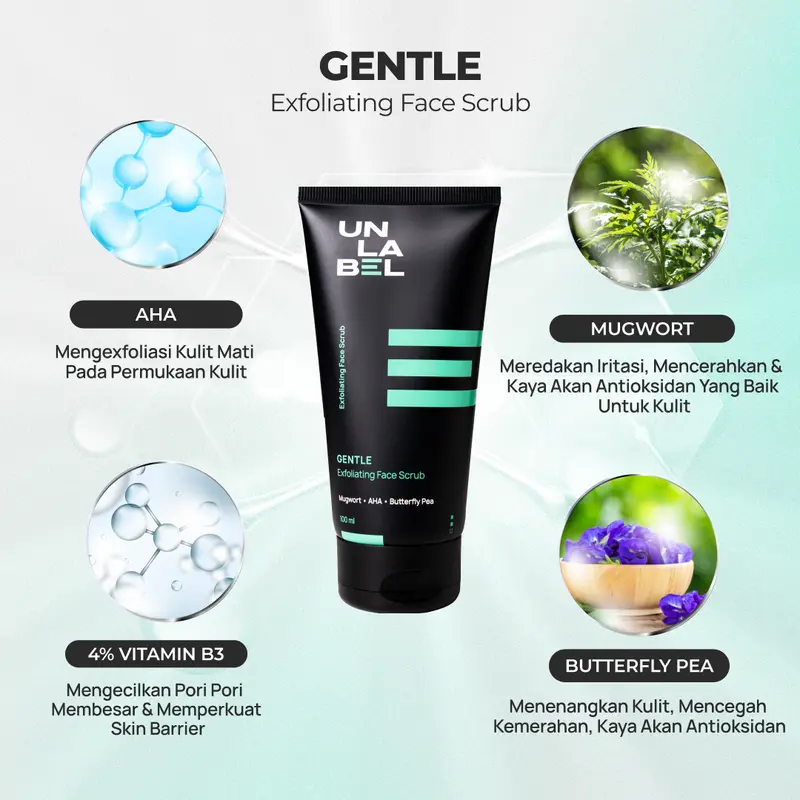 UNLABEL - Gentle Exfoliating Face Scrub 100 ml (Eksfoliasi Wajah Mengatasi Kusam dan Angkat Komedo , Mencerahkan , Mengangkat Sel Kulit Mati, Kontrol Minyak Berlebih, Meratakan Tekstur Wajah) / Facial Scrub 2