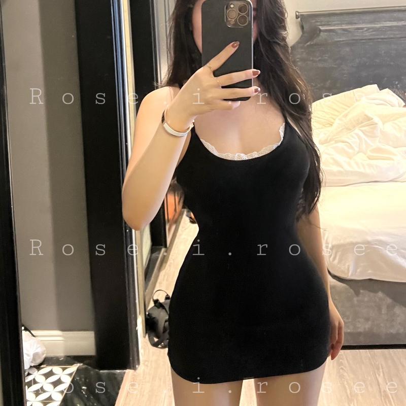 [ D03 ] ĐẦM BODY 2 DÂY PHỐI REN TRẮNG