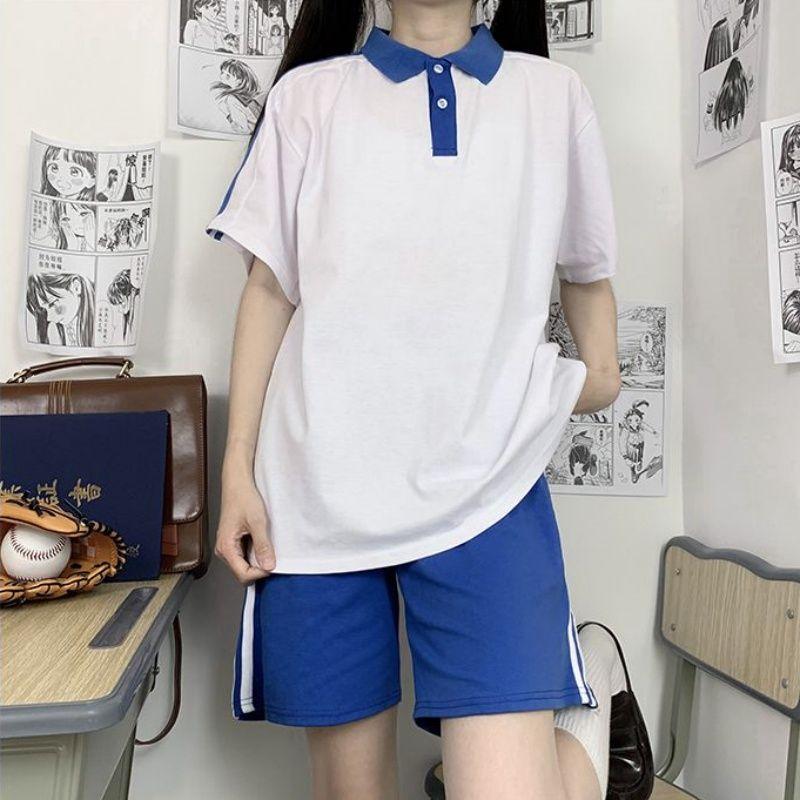 Áo Polo, Cổ Áo bẻ xuống, Trang Phục Mùa Hè, ngắn Tay, Thích Hợp Cho Học Sinh Trung Học Cơ Sở Và Trung Học, Quần Đùi Trẻ Trung, Bộ Đồ Thể Thao, Thích Hợp Cho Lễ Tốt Nghiệp, Đồng Phục Lớp Học 4