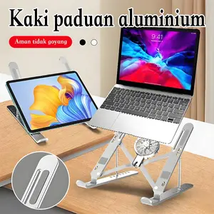 Dudukan Laptop & Tablet Aluminium Premium dengan Kipas Pendingin Ekstra - Penyangga Portable, Adjustable, dan Anti-Slip untuk Semua Model