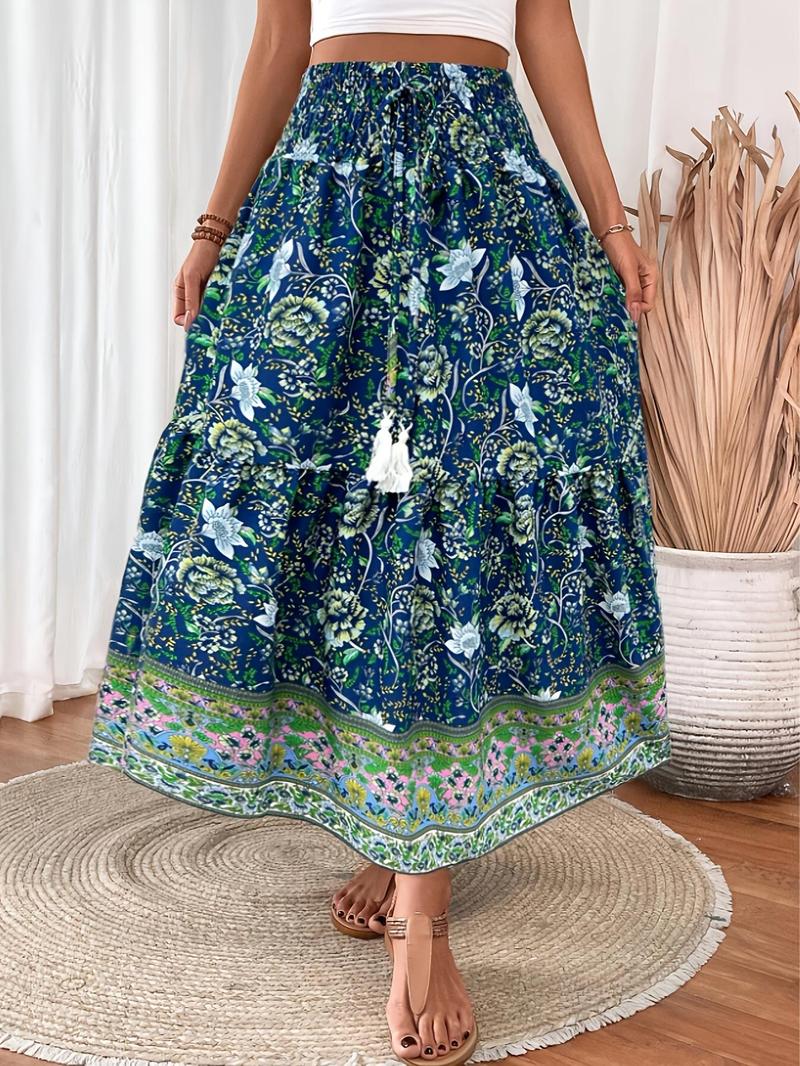 Product Introduction of 【Plus Size】 Floral Print A Line Skirt, Fashion Casual Long Skirt for Daily Holiday Vacation Wear, Women Plus Clothing for All Seasons 9