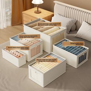 Kotak Penyimpanan Pakaian Kapas dan Linen, Gaya Korea, dengan Penutup, Boleh Dicuci, untuk Seluar, Fabrik Tebal, Kalis Habuk, Sesuai untuk Penyimpanan Pakaian Supplies large capacity balkoni kotak & tong penyimpanan