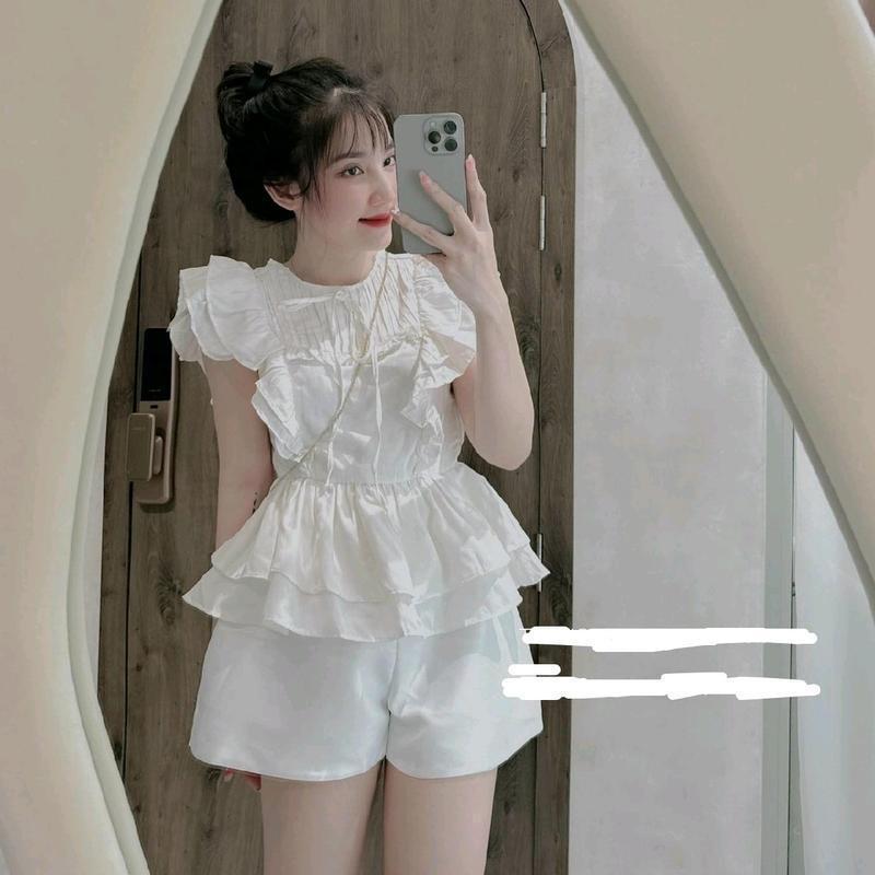 sét áo cotton lạnh xếp ly quần kaki Mei House Nữ Women 5