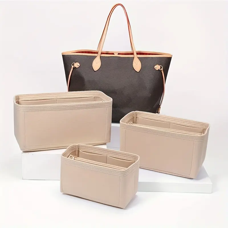pouch toppers Chic Felt Handbag Organizer - Versatile, Non-Woven Storage Pouch with Base Shaping, Cream/Red/Black 4