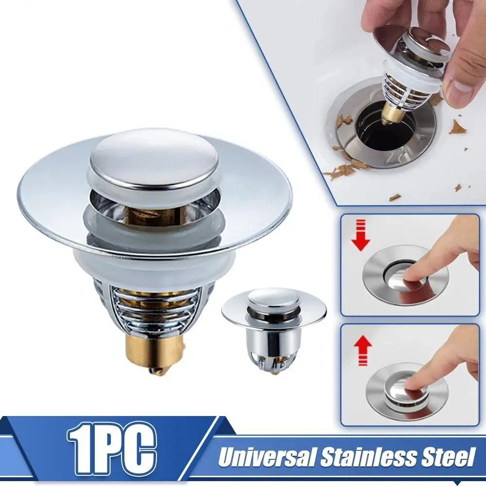 Stainless Steel Sink Drain Filter, Universal Pop-up Bounce Core Basin Drain Filter, Hair Catcher Sink for Home, Bathroom Kitchen