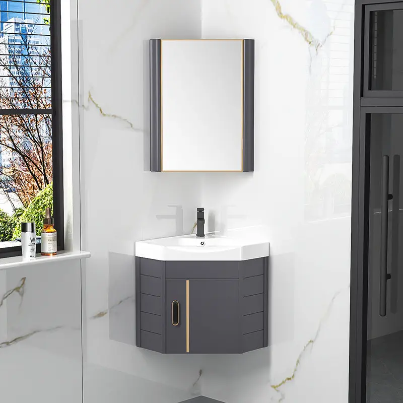 {SG Sales} Vanity Cabinet Bathroom Mirror Triangle Wash Basin Cabinet Combination Bathroom Ceramic Washstand Corner Bathroom Cabinet Corner Washbasin Vanity Cabinet Toilet Mirror Cabinet