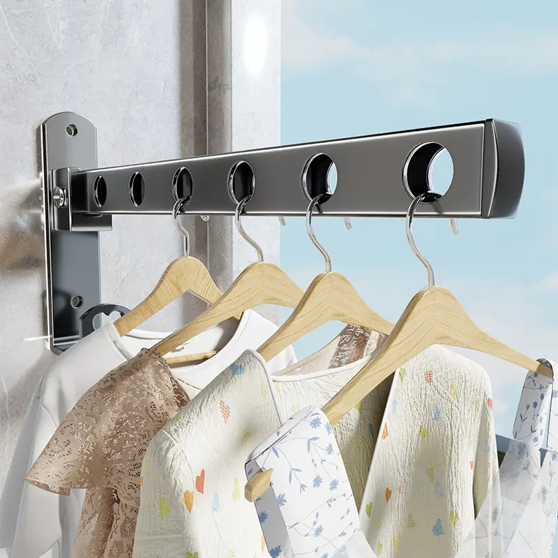 Giá treo quần áo gấp gọn HOMELOVE Thanh sào phơi quần áo thông minh sào phơi quần áo dán tường thép carbon siêu chắc