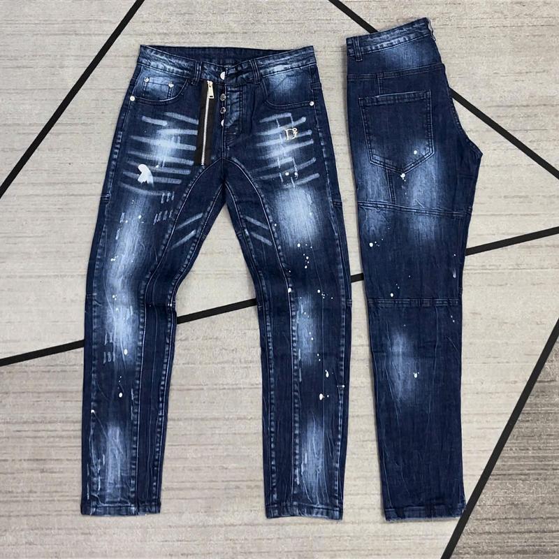 Quần Jean xanh khóa lệch D 2 vẩy sơn trơn super A21 có Bigsize Nam Menswear Pants