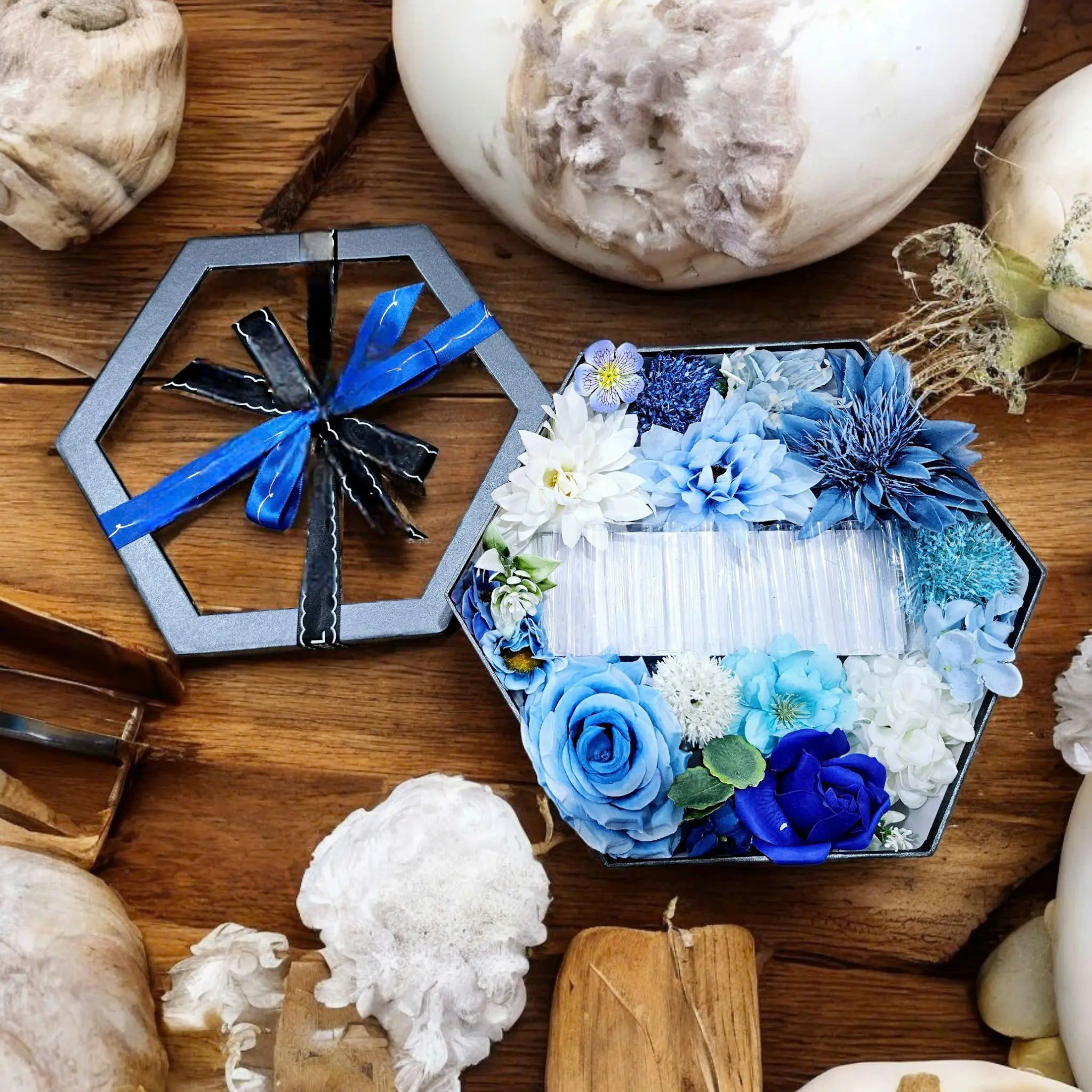 Hộp Quà Tặng Lục Giác Hoa Thơm Đựng Tiền Cao Cấp Kích Thước 27x10 cm Tặng sinh nhật