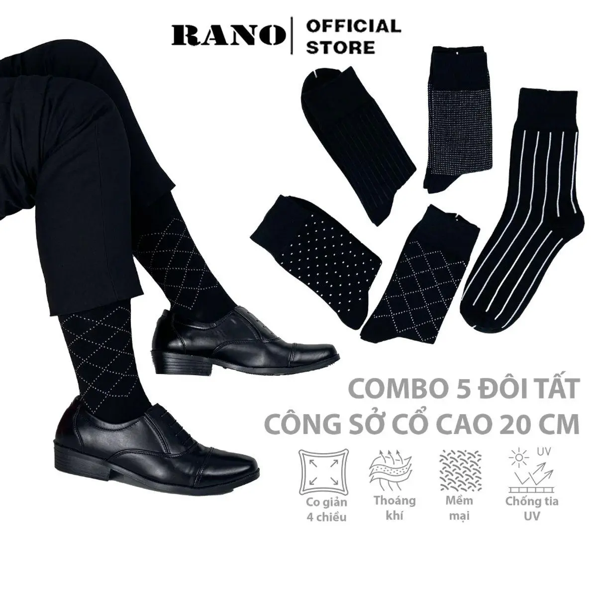 Set 5 đôi tất mang giày tây nam cổ cao RANO sợi cotton cao cấp thấm hút mồ hôi khử mùi Mix5_1 Nhung