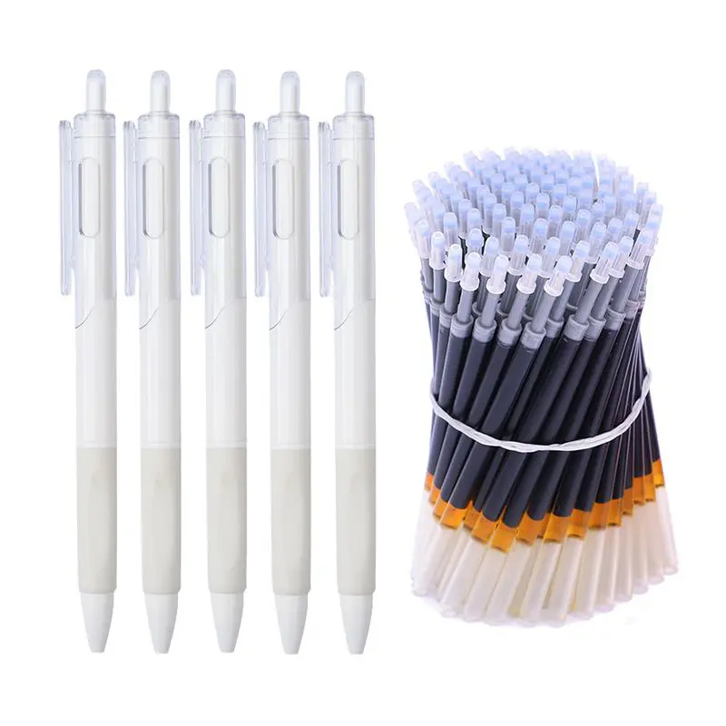 Bộ Bút Gel, 5 Bút Và 50 Nạp, 0.5Mm, Màu Trắng, Bút Bấm, Mịn, Thích Hợp Để Viết Văn Phòng Và Trường Học, Đồ Dùng Văn Phòng Phẩm