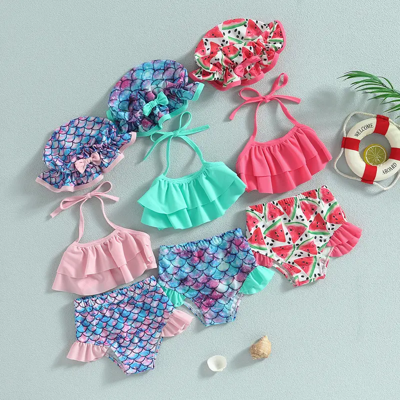 Đồ Bơi Bikini Cho Bé Gái, Áo Vest Cổ Dây Không Tay, Quần Đùi Hồ Bơi Đi Biển Có Mũ, Mùa Hè, Mềm Mại, Thoải Mái, Mùa Hè, Biển, Bãi Biển, Dễ Thương, Thời Trang, Kỳ Nghỉ, Đáng Yêu, Ơn Gọi, 6-24M, 2-4Y 0