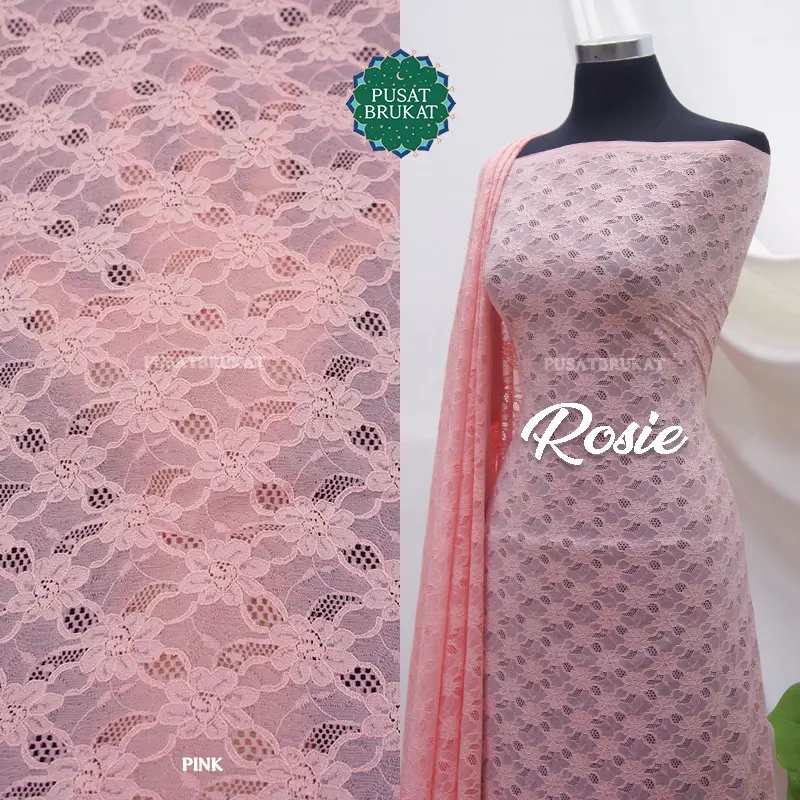 KAIN BRUKAT CORD / BAHAN BROKAT LACE METERAN KEBAYA WARNA SOFT, PBY 7146 ROSIE LEBAR 150CM [Harga per 0.5m] Pink 5