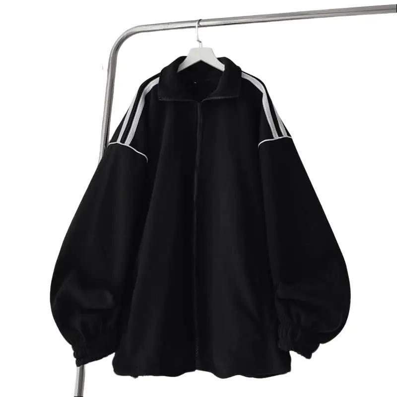 Áo khoác nữ chất liệu nỉ bông phom rộng dưới 65kg áo nỉ áo thu đông hoodie không mũ rót vai