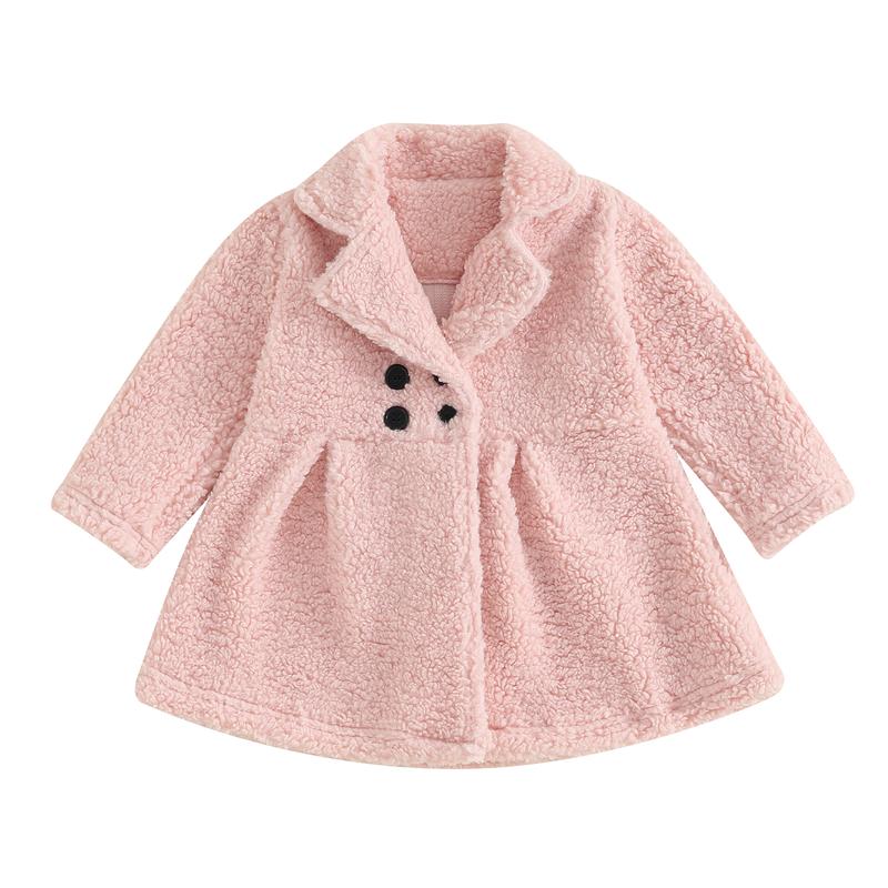 Product Introduction of Kids Girls Winter Coat, Solid Color Long Sleeve Lapel Plush Jacket Double Breasted A-Line Outwear 40