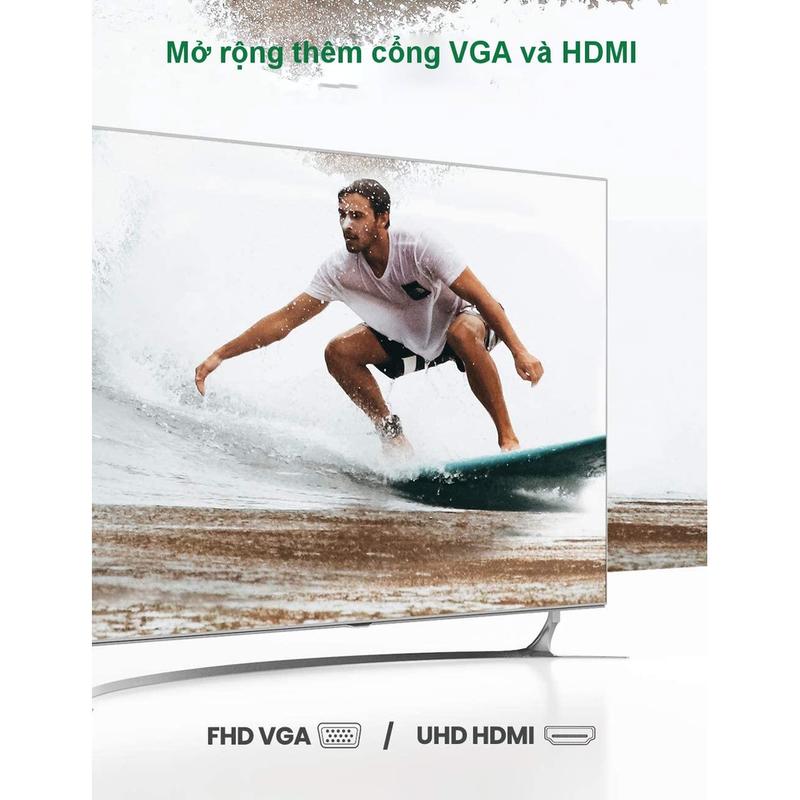 Hub chuyển đổi Type-C - Bộ chuyển đổi Ugreen 10 in 1 | Cổng Audio AUX3.5mm | Ethernet 1000Mbps, tốc độ Internet cực cao | Bảo Hành 18 Tháng | 80133 15601 5