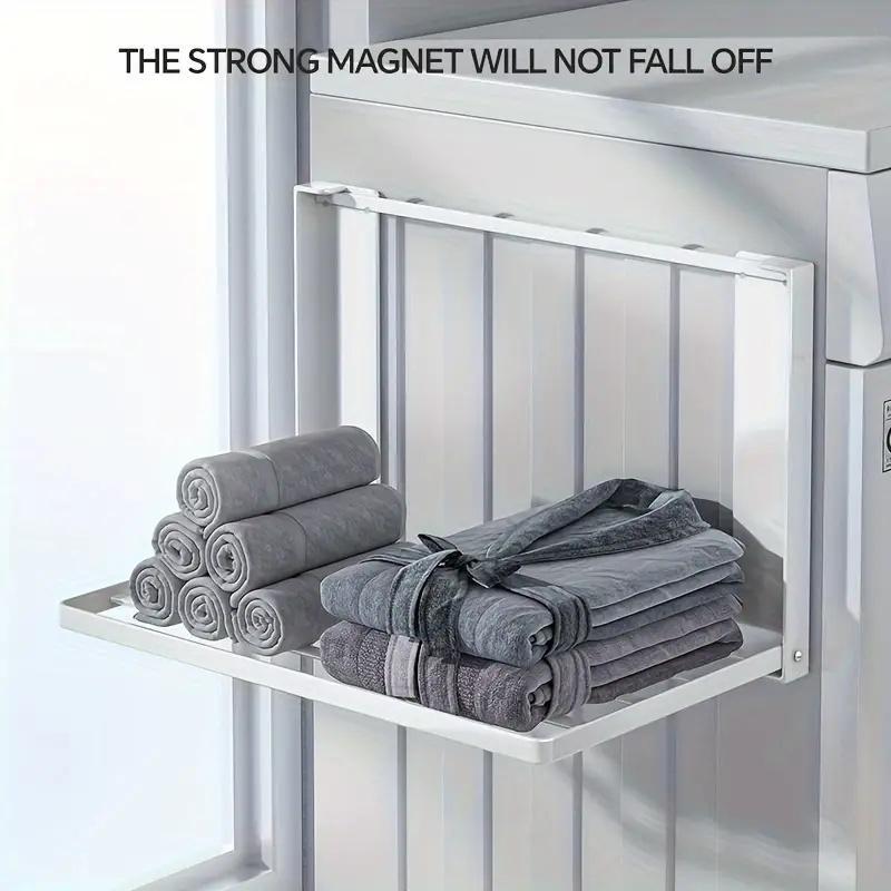 Product Introduction of Magnetic Foldable Storage Rack, 1 Count Wall Mounted Towel Rack, Multifunctional Storage Rack for Bathroom, Laundry Room, Home Organizer 2