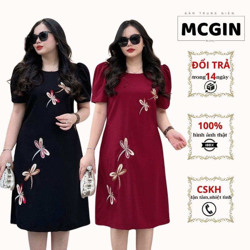 Đầm Trung Niên MCGIN ADS Tặng Mẹ Bigsize Floral From suông A cổ tròn tay phồng thanh lịch nhẹ nhàng sang trọng thích hợp đi tiệc CG051 váy  đen