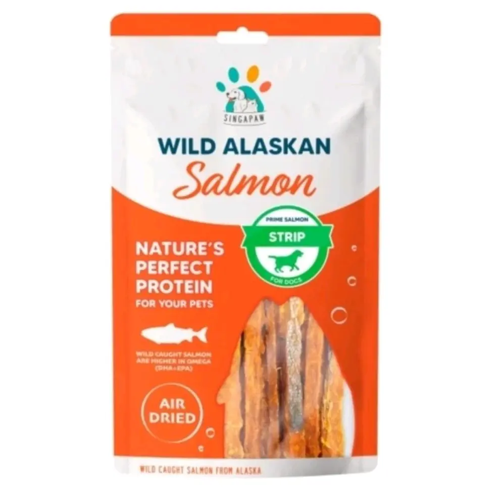 Singapaw Wild Alaskan Salmon Strip 70gr - Pet Dog Treats Snack