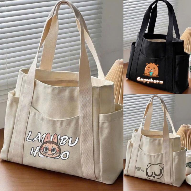 úi tote túi vải canvas có ngăn phụ túi đeo vai đi học đi chơi thời trang Hàn Quốc đựng vừa khổ A4 laptop in hình cute