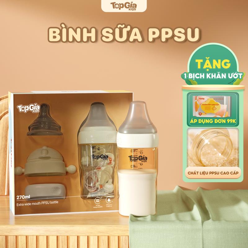 Bình sữa đa năng cao cấp PPSU Topgiakids cho bé, dung tích 160ml/270ml, tặng kèm núm thay thế và ống hút cho bé tập uống nước (TDN)
