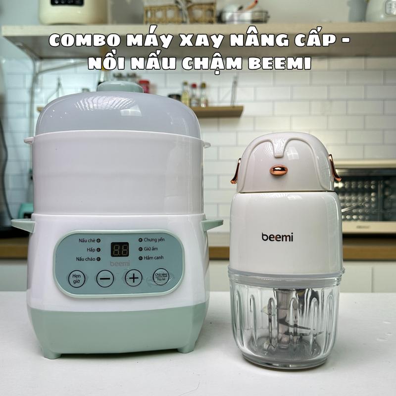 Combo máy xay nâng cấp 8 lưỡi dao inox toàn phần và nồi nấu cháo chậm Beemi dung tích 1L, 6 chức năng, nấu cháo, nấu đồ ăn dặm cho bé